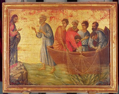 The Apparition on the Lake of Tiberiade, from the story of Christ after the Resurrection, the verso of the Maesta altarpiece, finished 1311 by Duccio di Buoninsegna